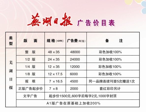 芜湖日报广告价格
